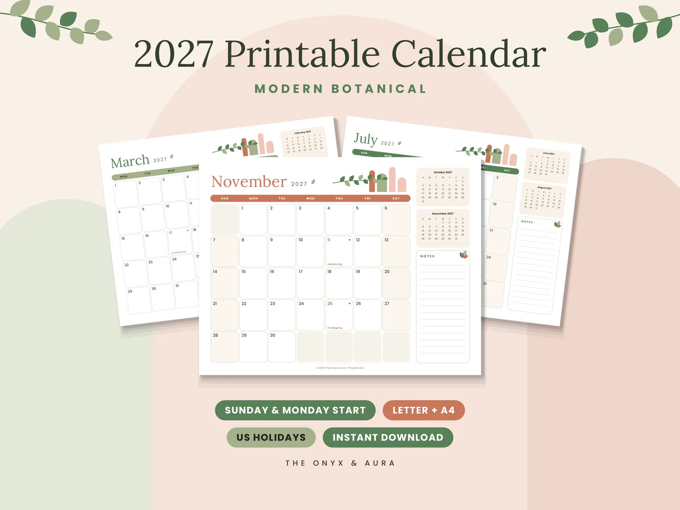 Modern Botanical 2027 printable calendar