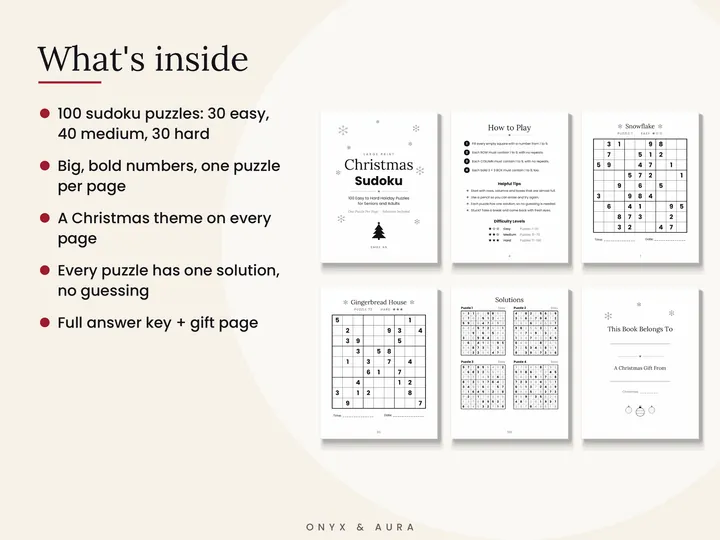Pages inside the Christmas Sudoku printable