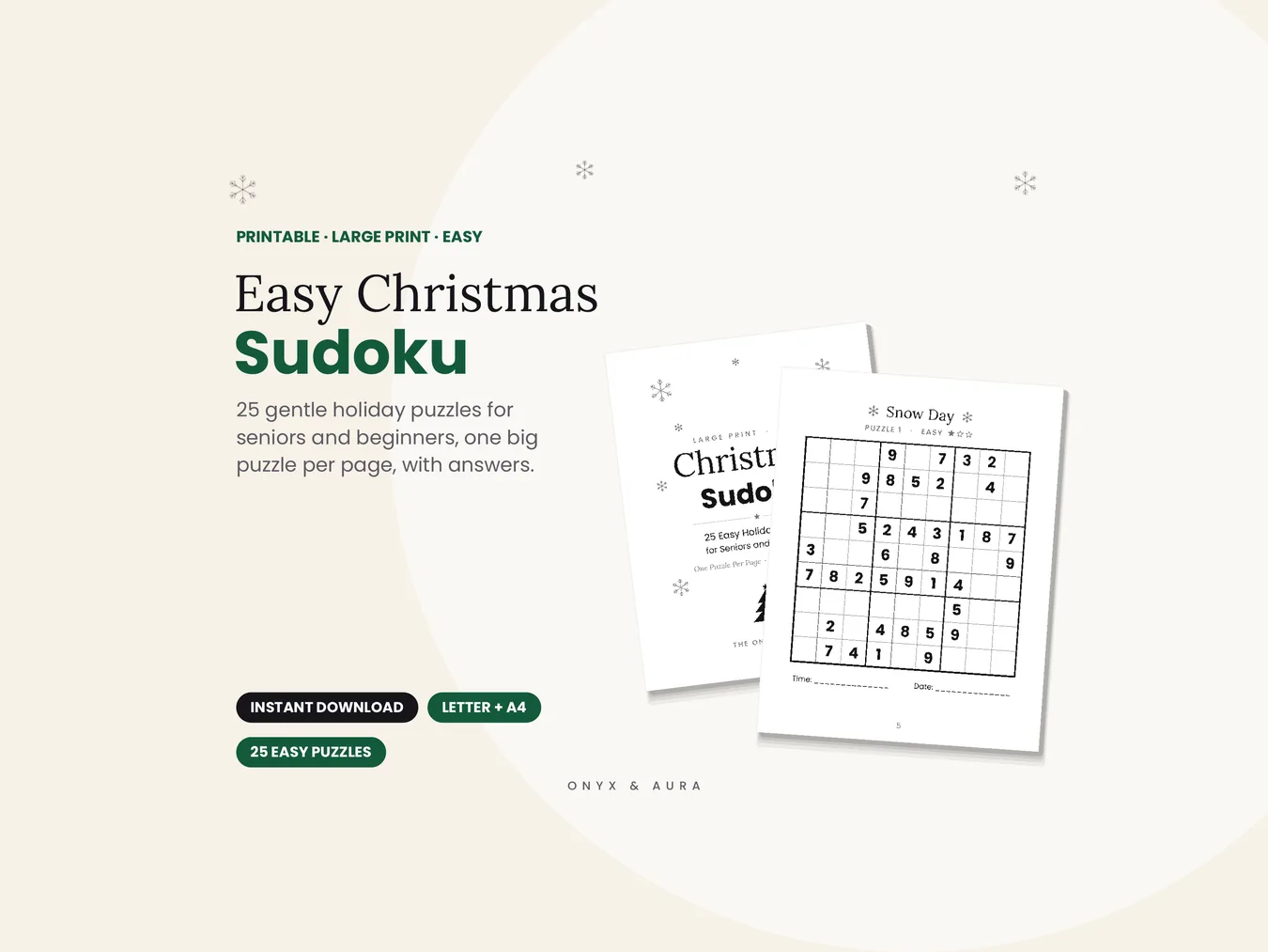 Easy Christmas Sudoku printable title page and first puzzle
