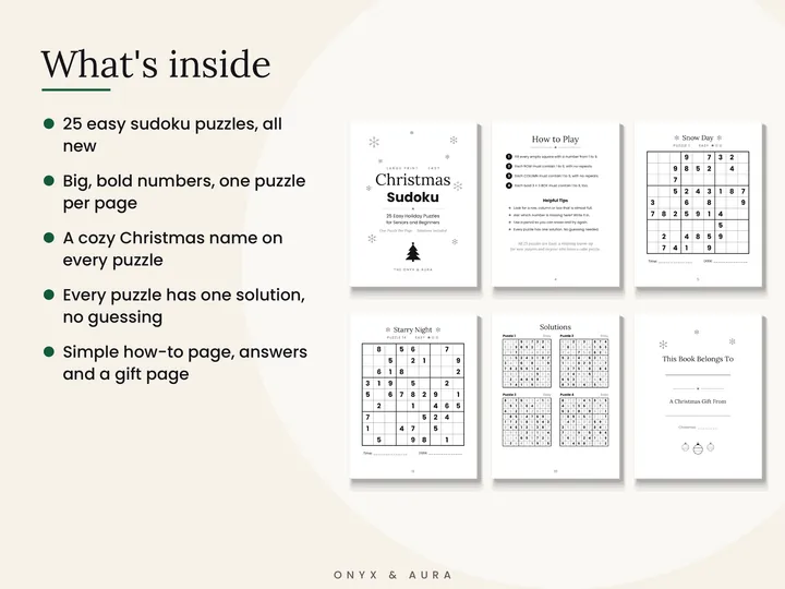 Pages inside the Easy Christmas Sudoku printable