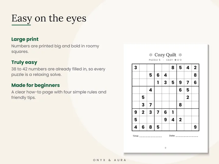 Close-up of an easy large print sudoku page