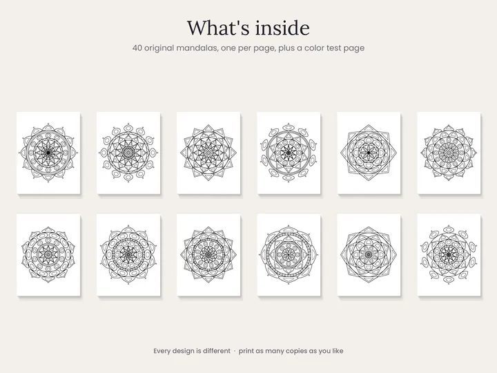 Twelve of the 40 easy mandala designs