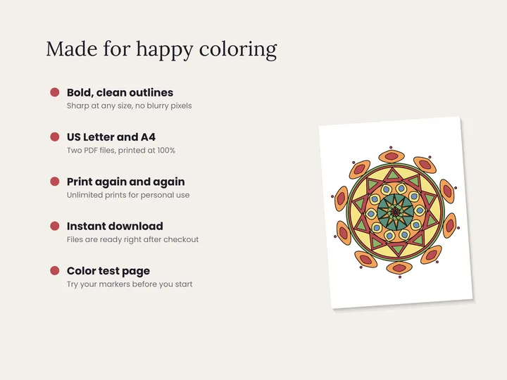 Features of the Easy Mandala Coloring Pages printable