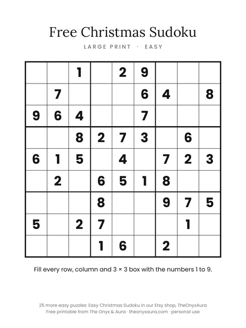 Free printable large print Christmas sudoku page