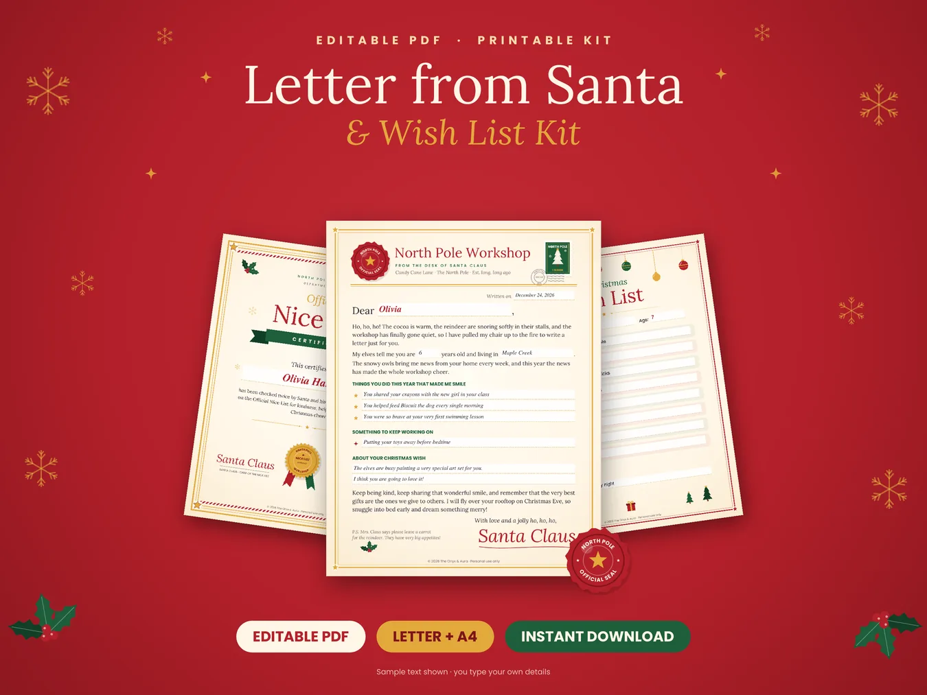 Letter from Santa and Christmas wish list kit pages