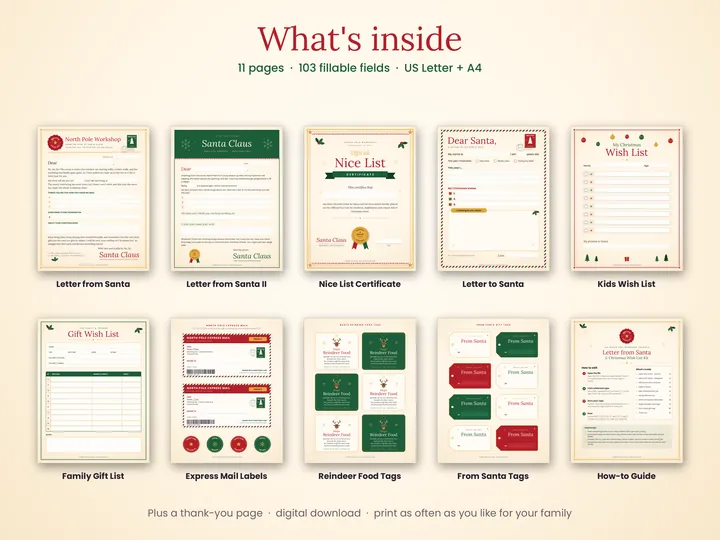 All pages inside the Letter from Santa kit