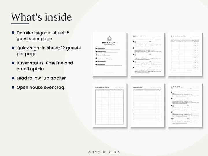 Pages inside the Open House Sign-In Sheet Kit