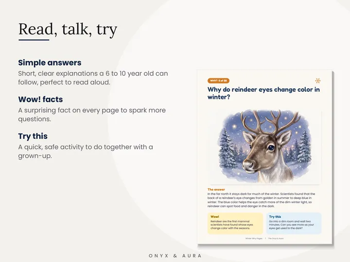 Close-up of the page about why reindeer eyes change color in winter