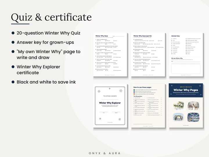The Winter Why Quiz, answer key and Winter Why Explorer certificate